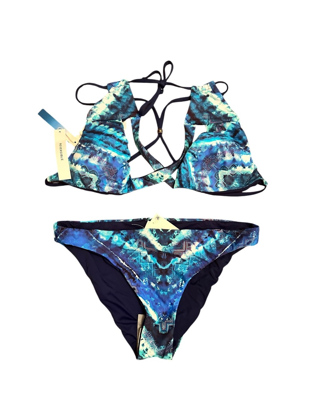 Lucky Brand Blue & Teal Printed Strappy Bikini Set Size M NWT